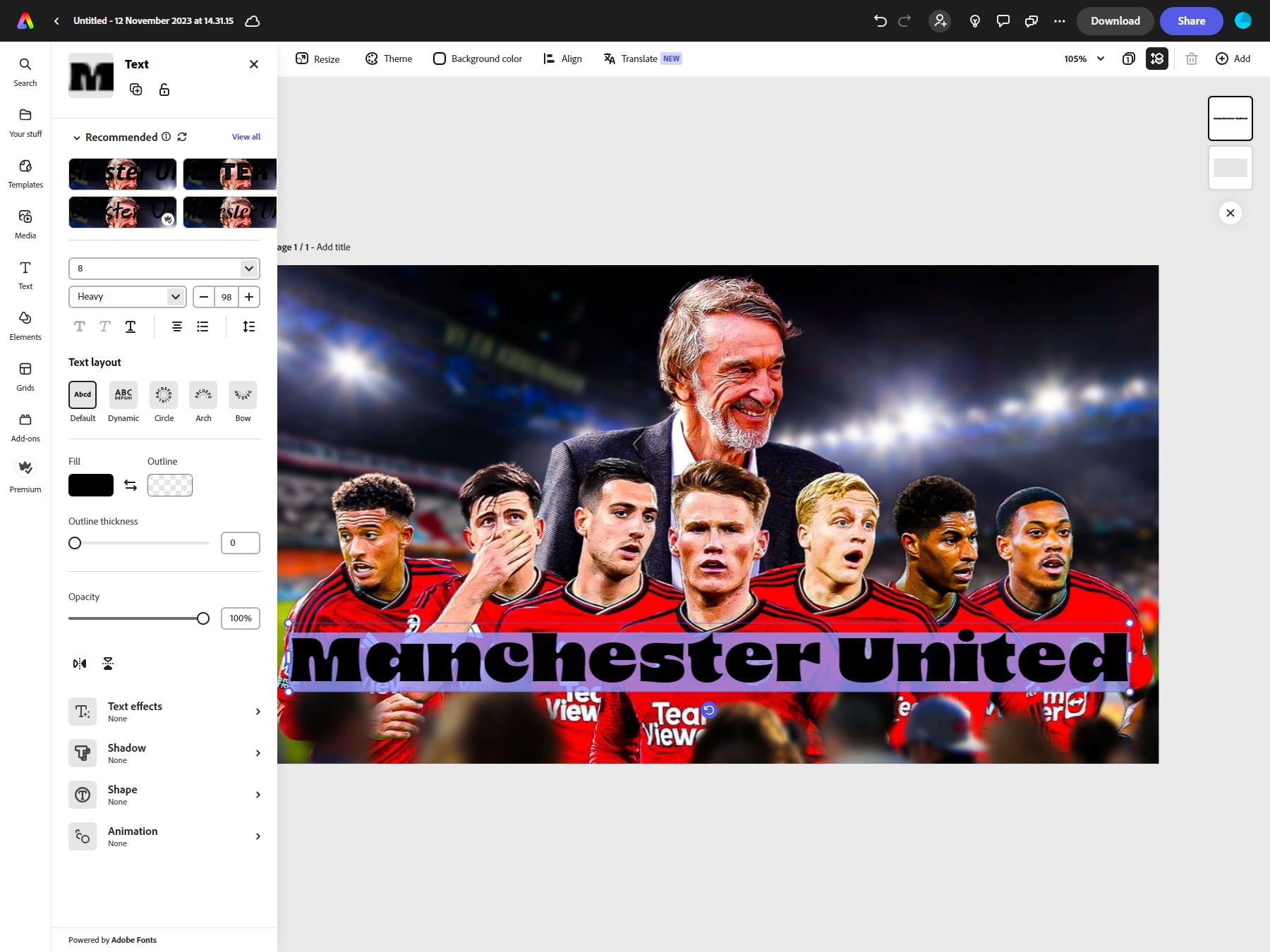 fonte personalizada do adobe express