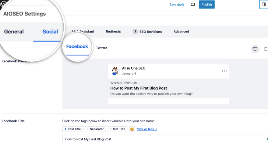 AIOSEO Facebook-Einstellungen