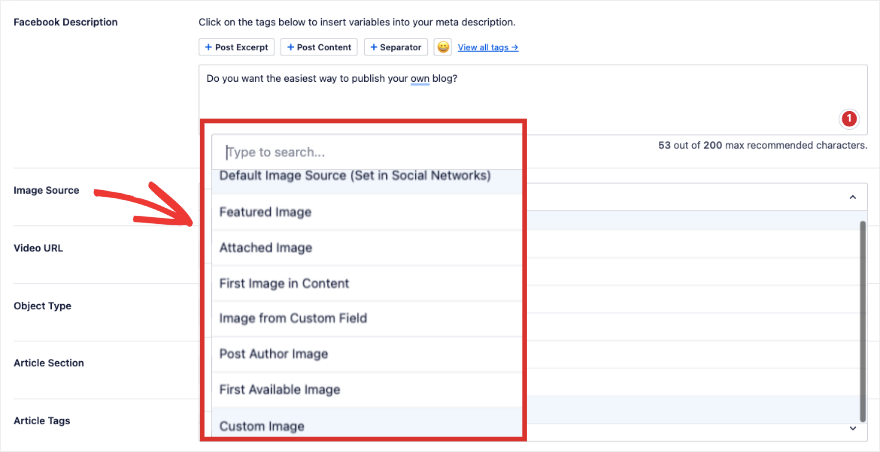 Facebook-Bild in AIOSEO