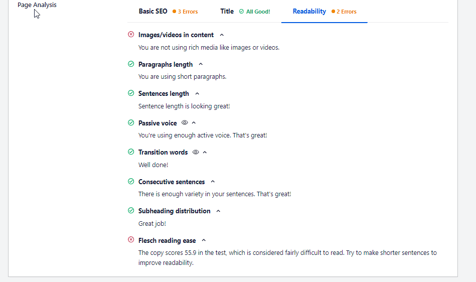 نتيجة قراءة Flesch - All In One SEO vs Yoast