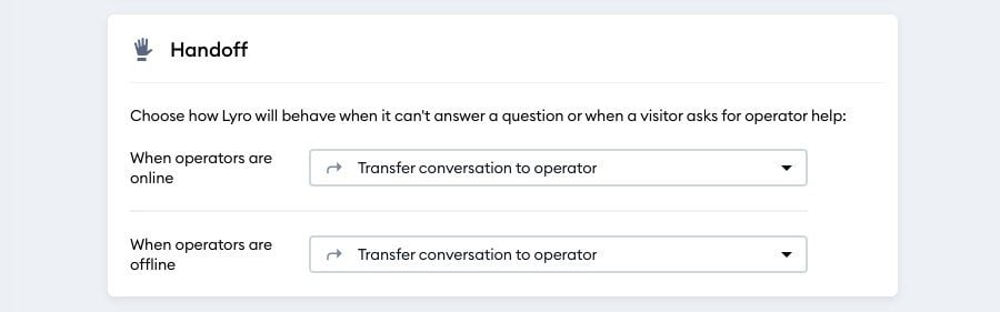 Administrar la transferencia de Lyro AI a Live Agent