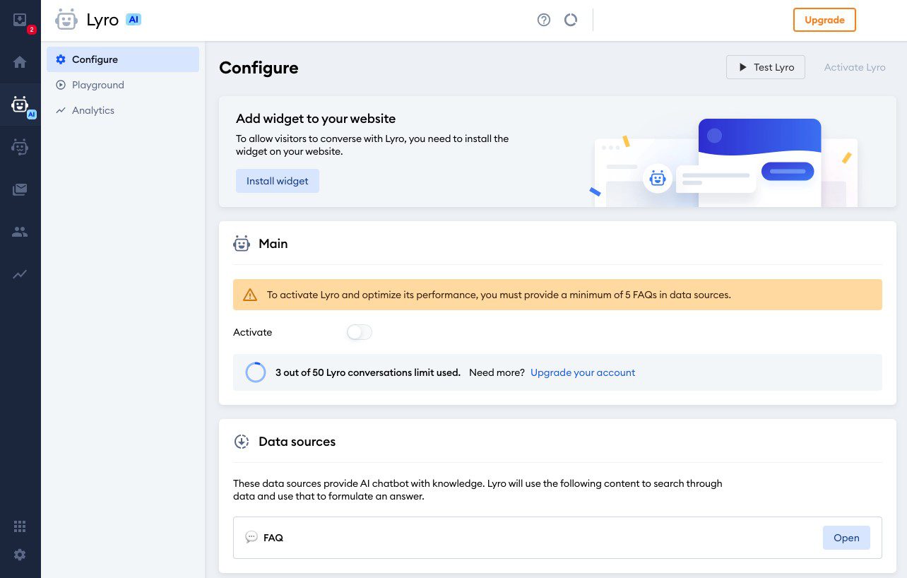 Lyro AI configurado en Tidio