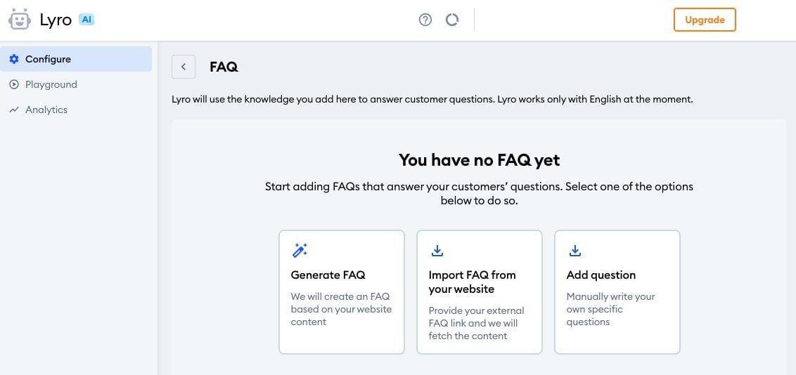 Agregar preguntas frecuentes a Lyro AI