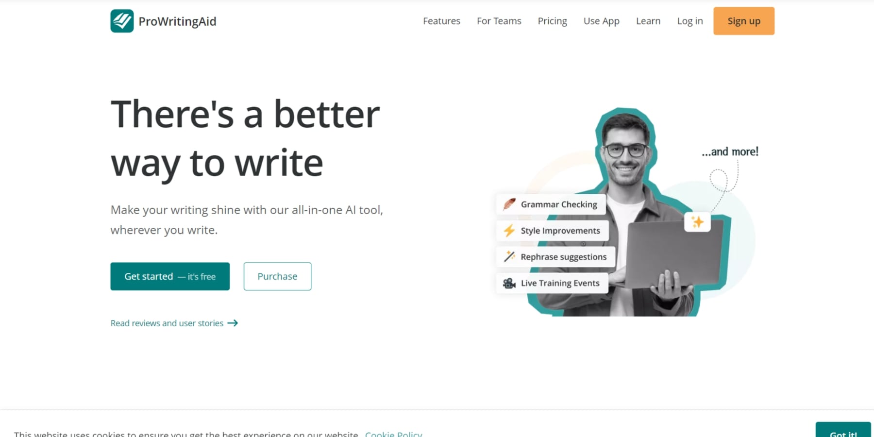 Une capture d'écran de la page d'accueil de ProWritingAid