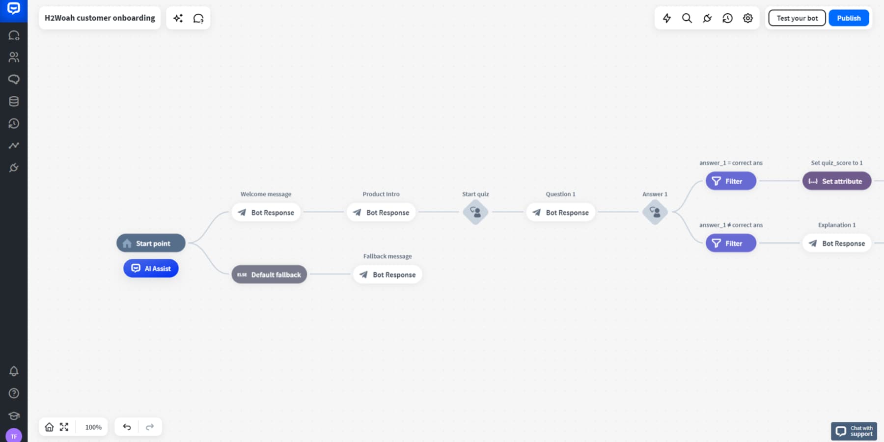 ChatBot.com으로 만든 고객 온보딩 봇의 스크린샷