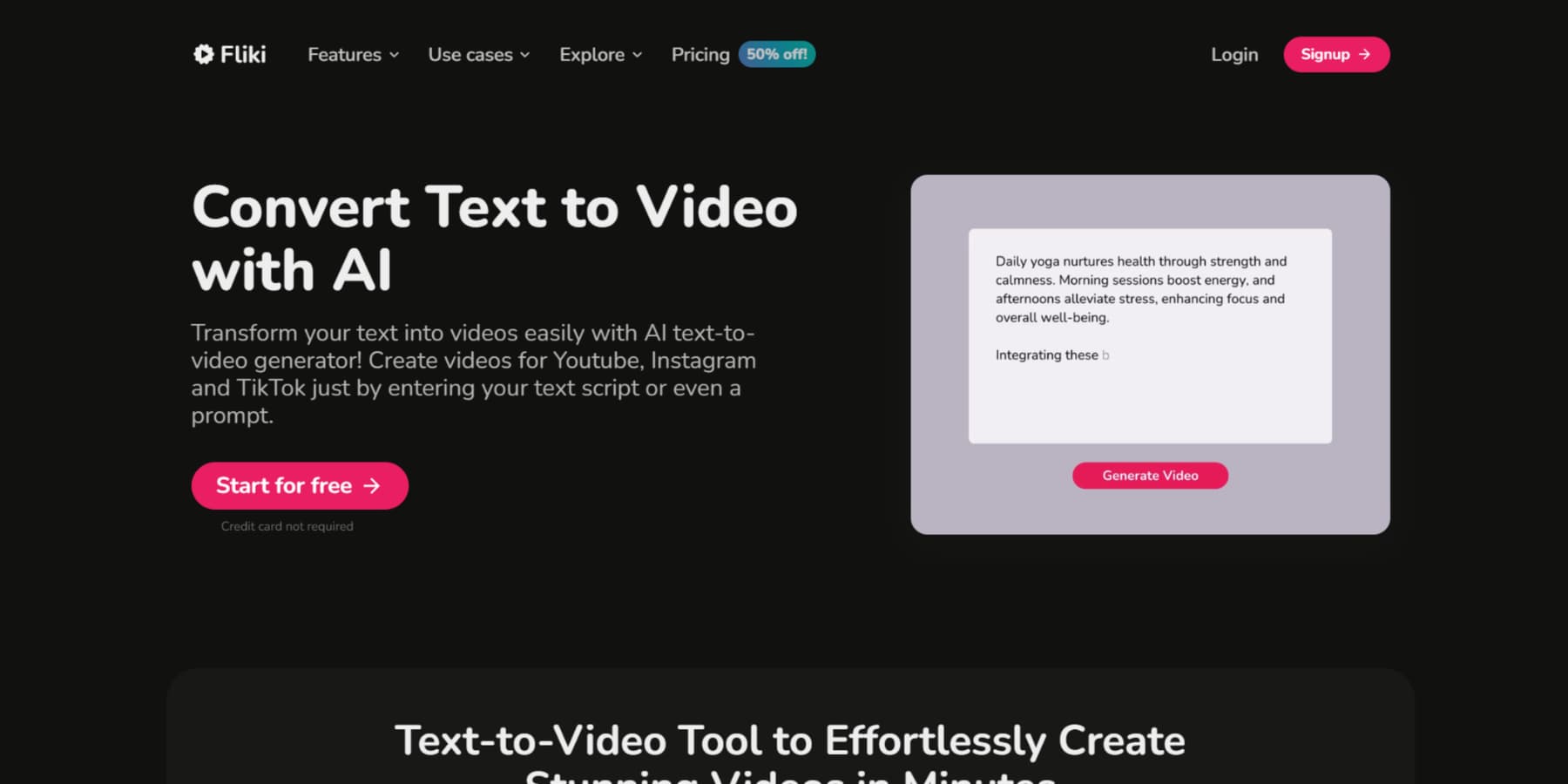ภาพหน้าจอของหน้าแรกของ Text to Video ของ Fliki AI