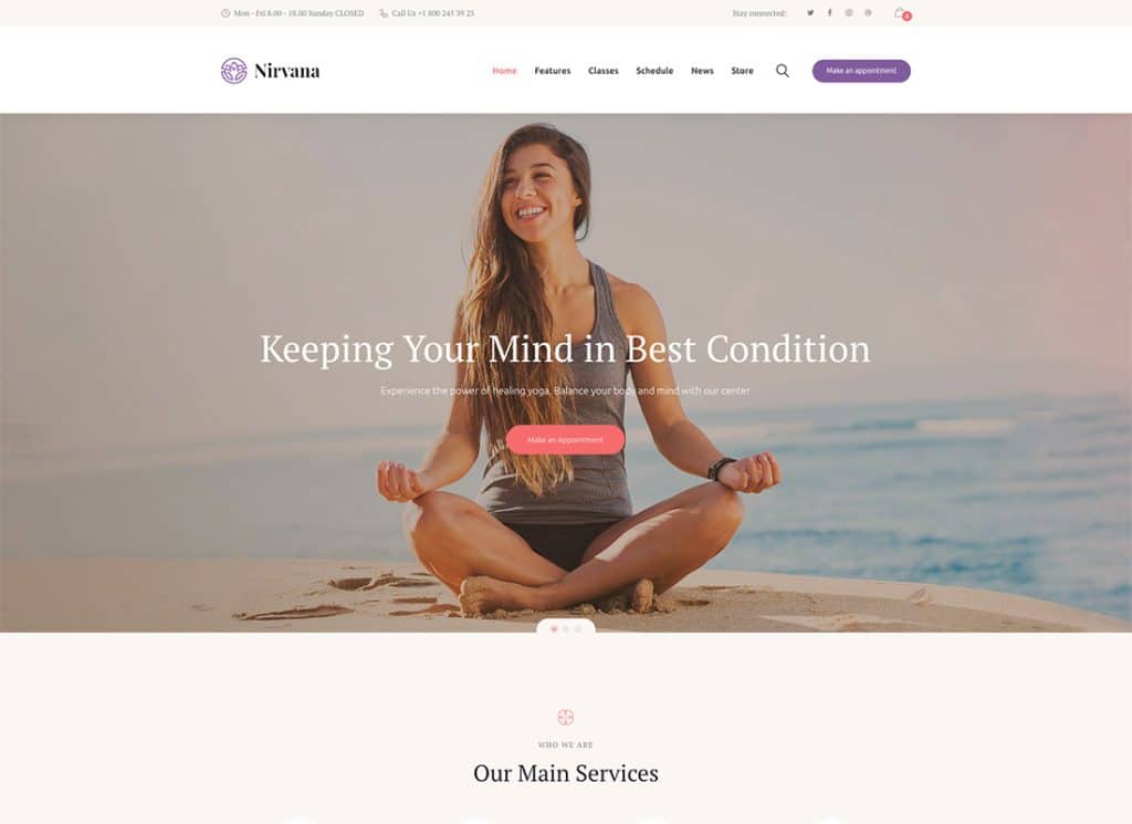 Nirvana - Tema WordPress Studio Yoga dan Klub Kebugaran