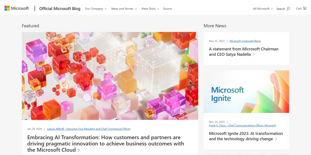 25 ตัวอย่างเว็บไซต์ WordPress ที่ดีที่สุดสำหรับแรงบันดาลใจในปี 2024 8 blogs.microsoft.com