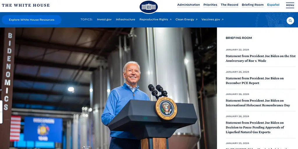 25 ตัวอย่างเว็บไซต์ WordPress ที่ดีที่สุดสำหรับแรงบันดาลใจในปี 2024 7 thewhitehouse.gov