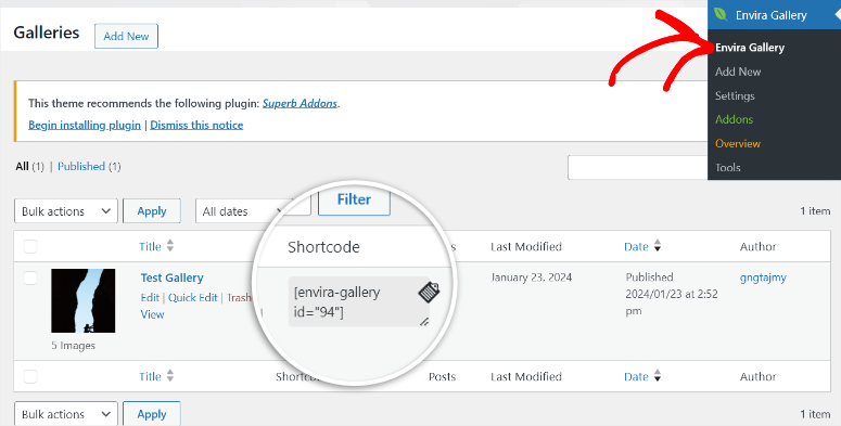 envira-add-gallery-with-shortcode - IsItWP - Rilevatore di temi WordPress gratuito wordpress gallery shortcode