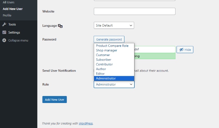 Cómo agregar un nuevo usuario en el sitio web de WordPress 3 User Roles