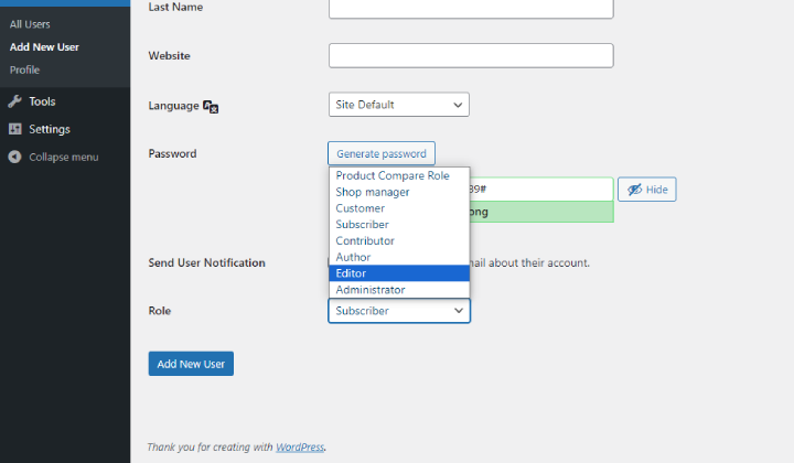 Cómo agregar un nuevo usuario en el sitio web de WordPress 4 Editor