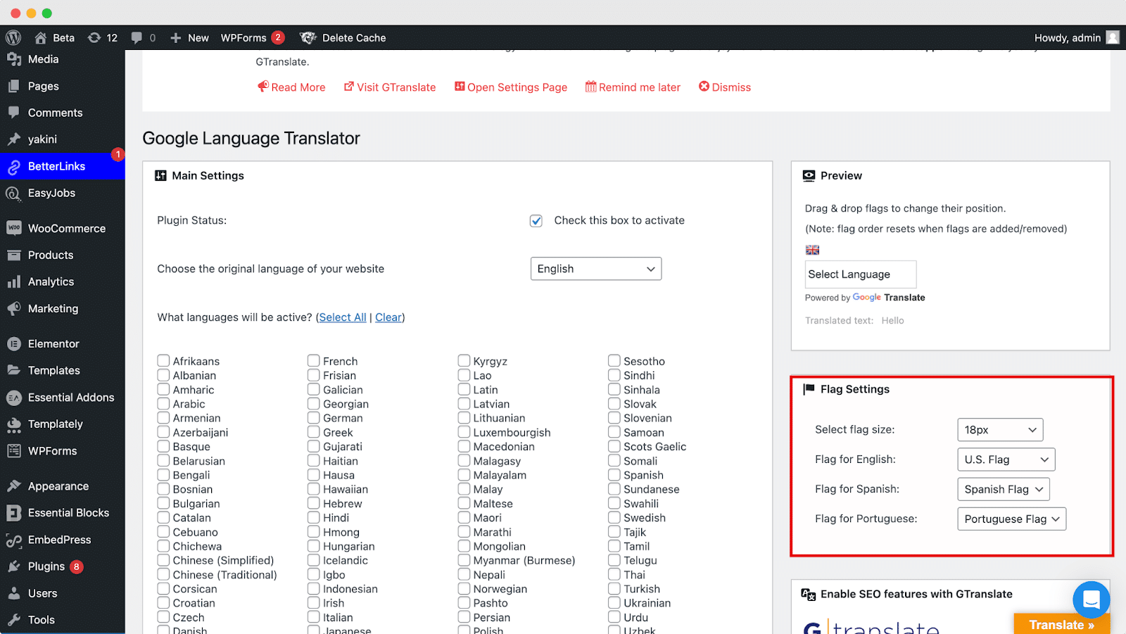 谷歌翻译到 WordPress Google Translate To WordPress