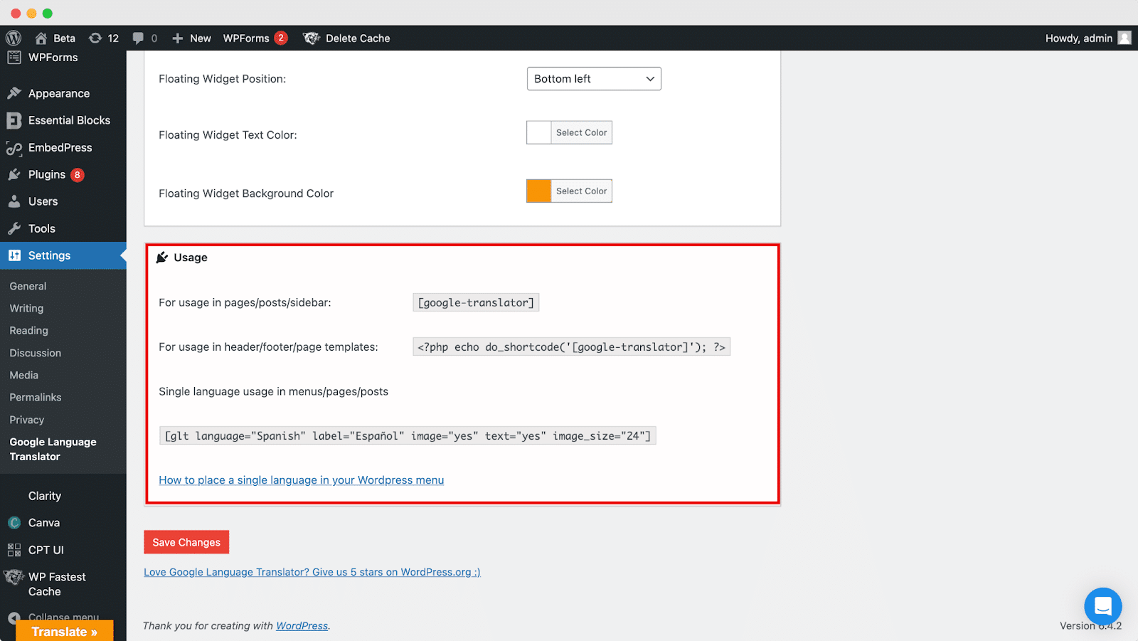 谷歌翻译到 WordPress Google Translate To WordPress