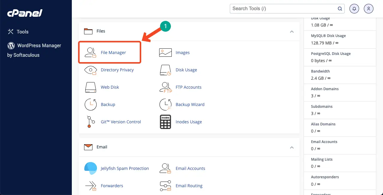 クローン作成および移行後に古いドメインを新しいドメインにリダイレクトする方法 12 Go to File Manager from your cPanel