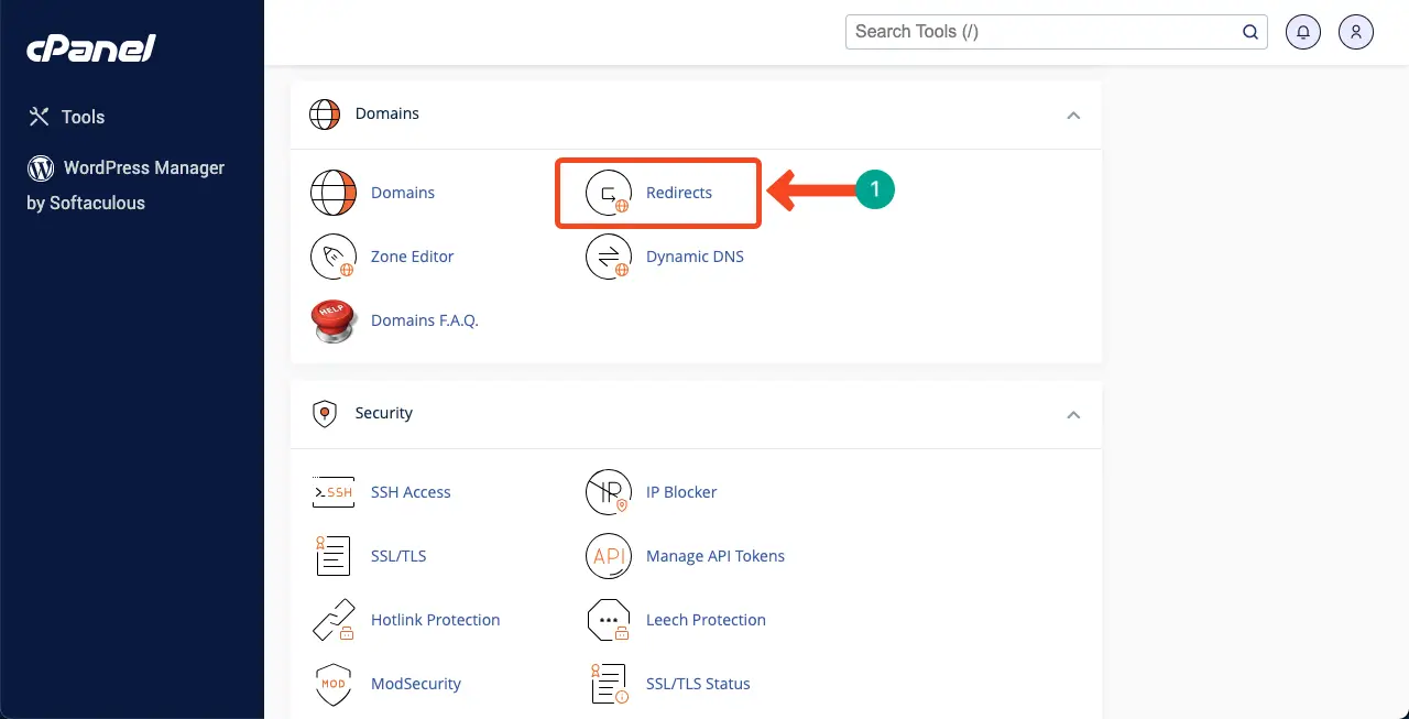 クローン作成と移行後に古いドメインを新しいドメインにリダイレクトする方法 6 Go to the Redirect option in your cPanel