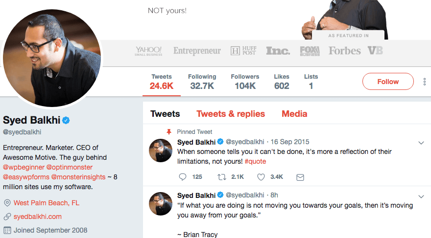 Profil Syed Balkhi na Twitterze.