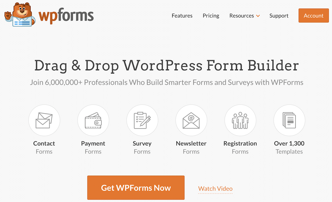 the wpforms homepage