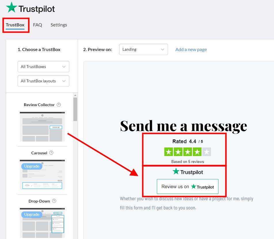 Trustbox-Widgets betten Trustpilot-Bewertungen in WordPress ein