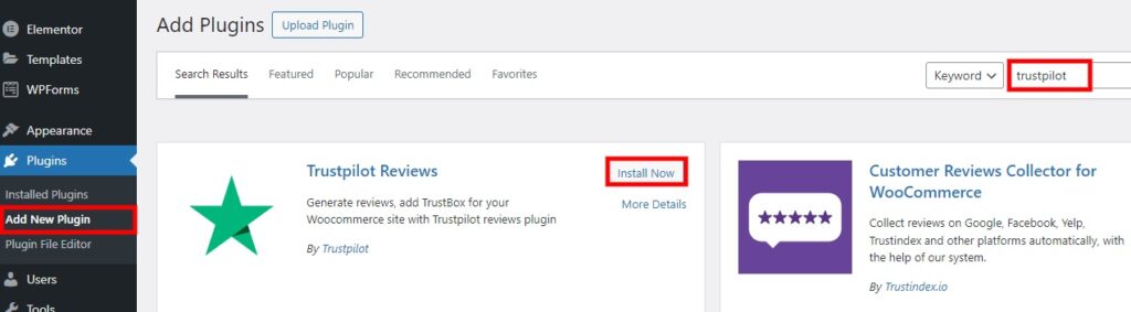 instalar el complemento incrustar reseñas de trustpilot en wordpress