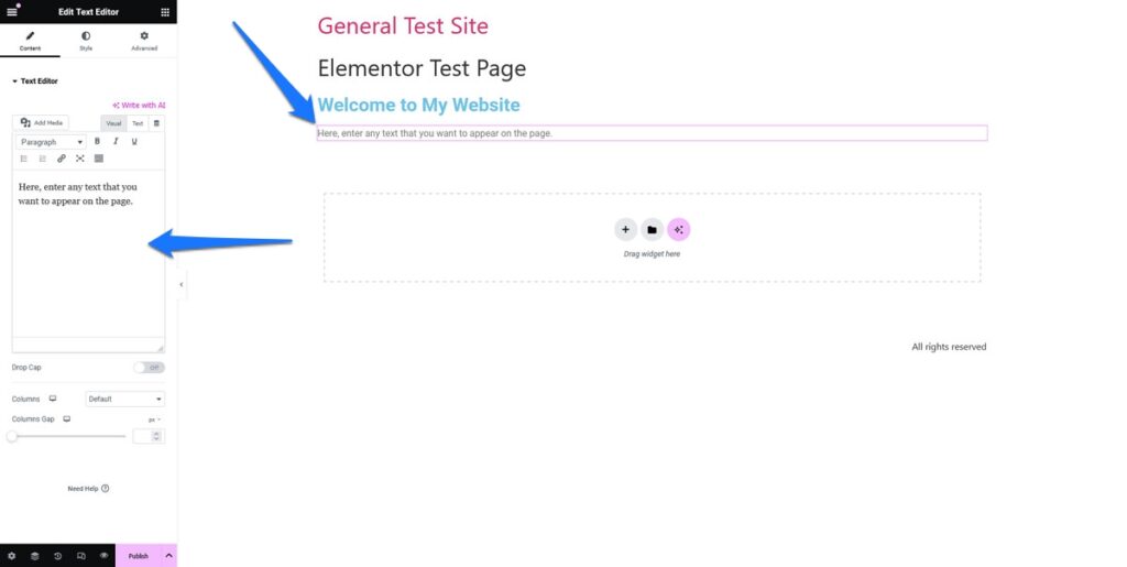 widget tekstu i nagłówka w edytorze
