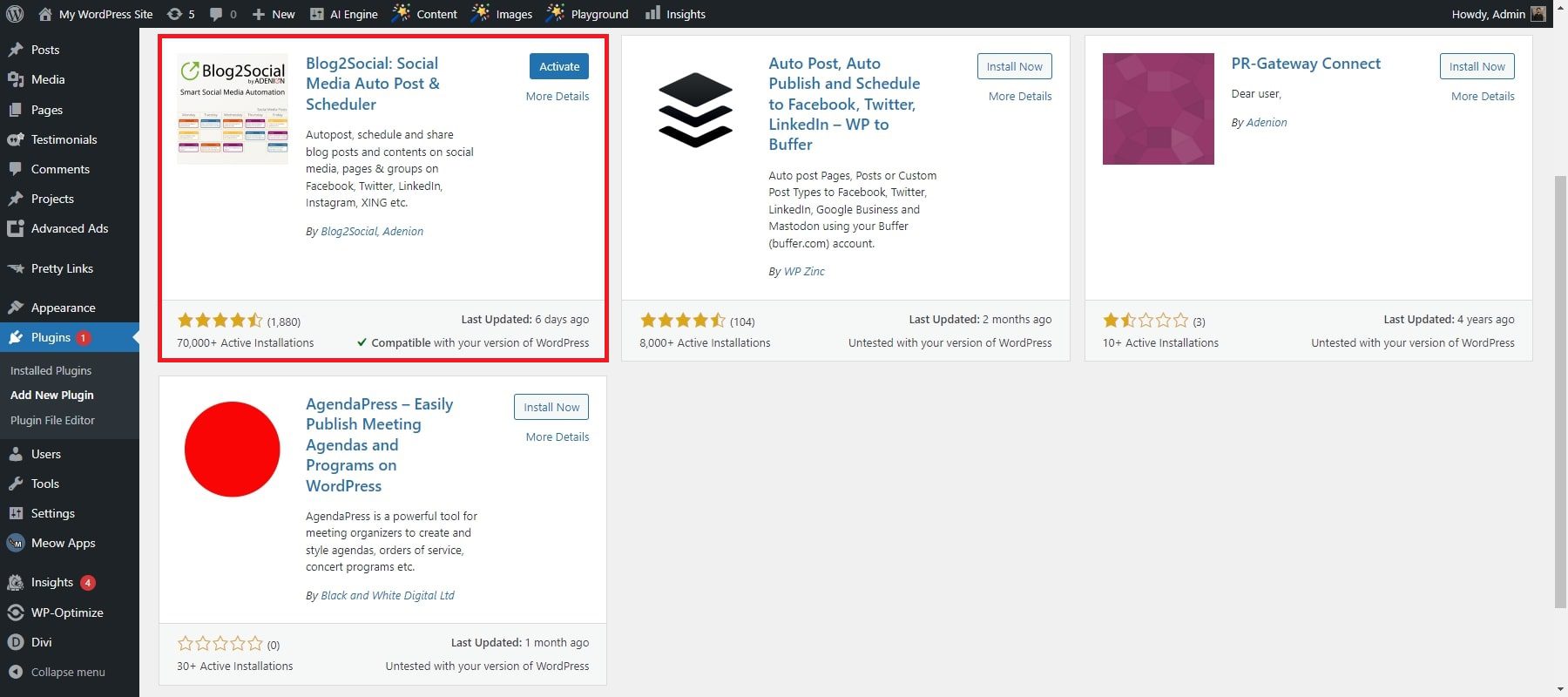 blog2social installieren