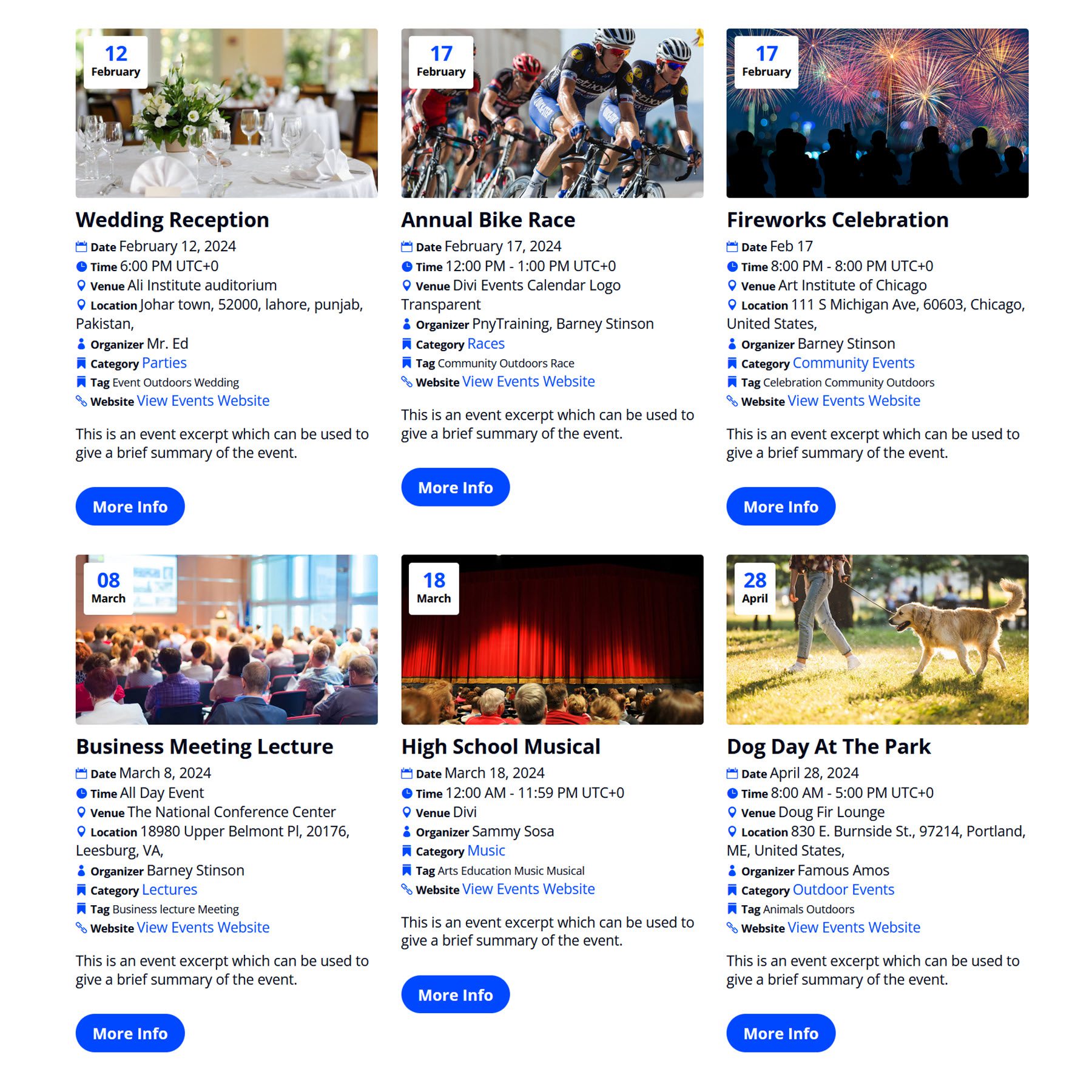 Calendarul de evenimente Divi