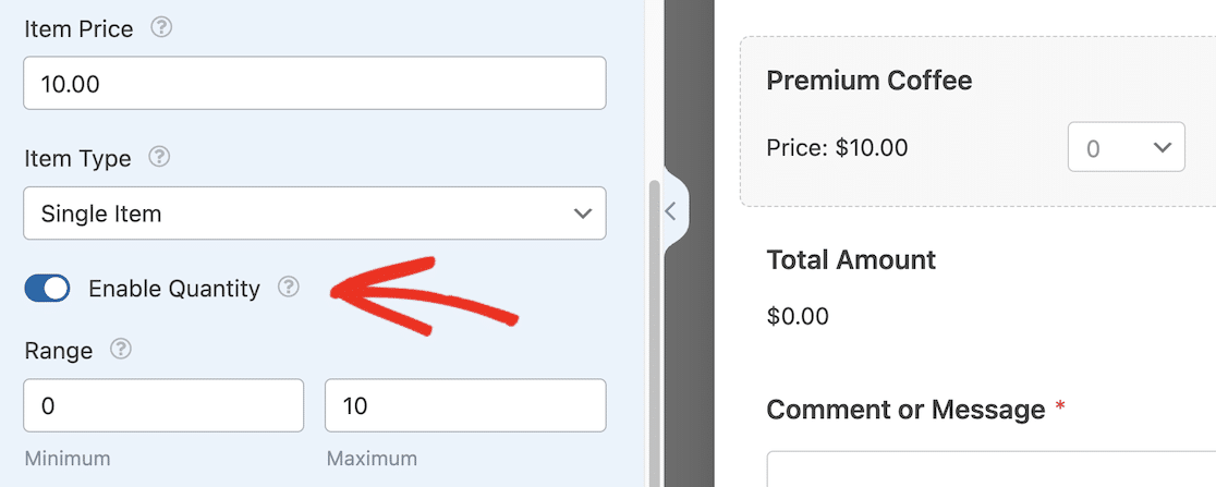 Enable Quantity on Order Form