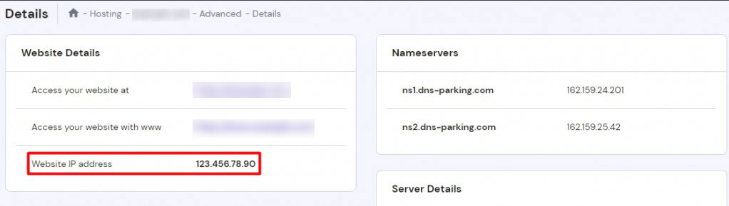Hostinger hPanel'deki Web Sitesi IP Adresi
