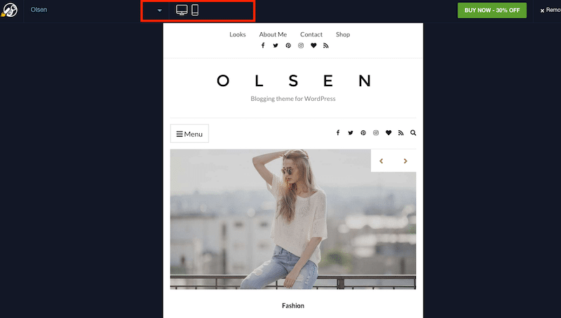Toolbar untuk beralih dari desktop ke seluler - Sumber: CSSIgnighter