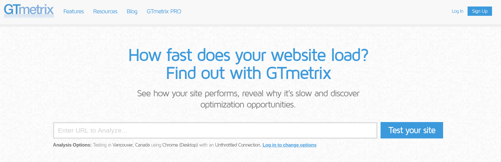 Lo strumento per le prestazioni del sito GTmetrix.