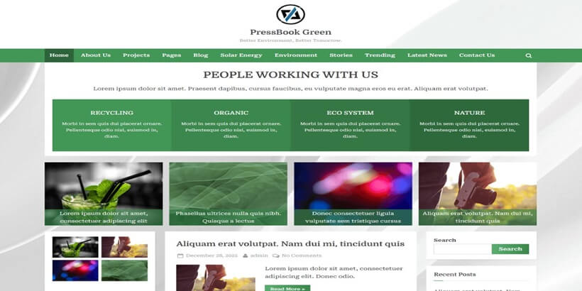 PressBook-Green-Top-Free-Green-Energy-موضوعات ووردبريس لمواقع الويب المستدامة
