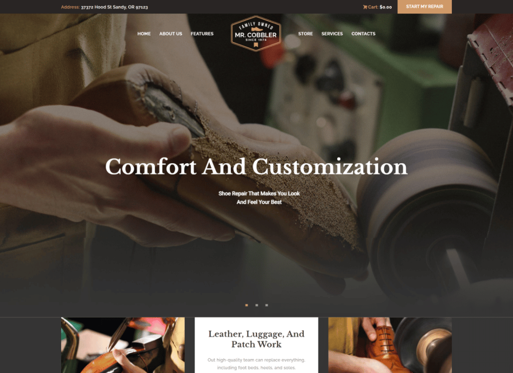 Mr. Cobbler — тема WordPress для изготовления и ремонта обуви на заказ