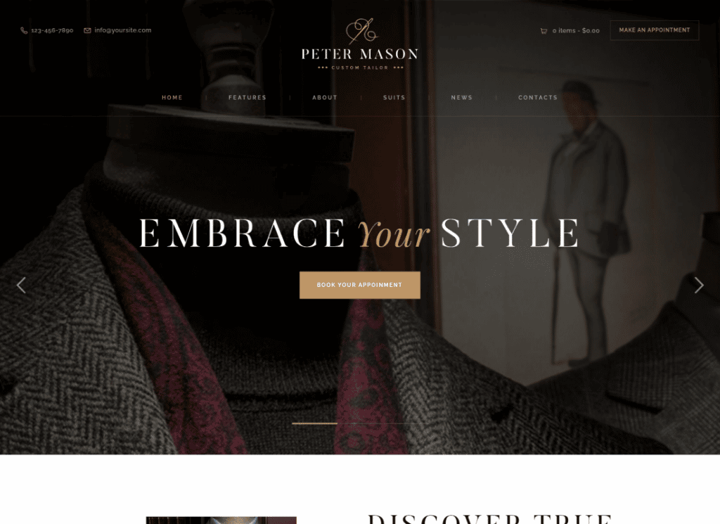 Peter Mason - Tema WordPress de alfaiataria e loja de roupas personalizadas