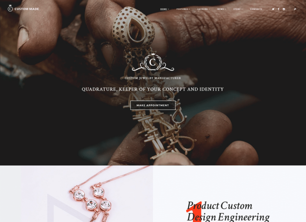Custom Made - Tema WordPress de fabricante de joias e loja