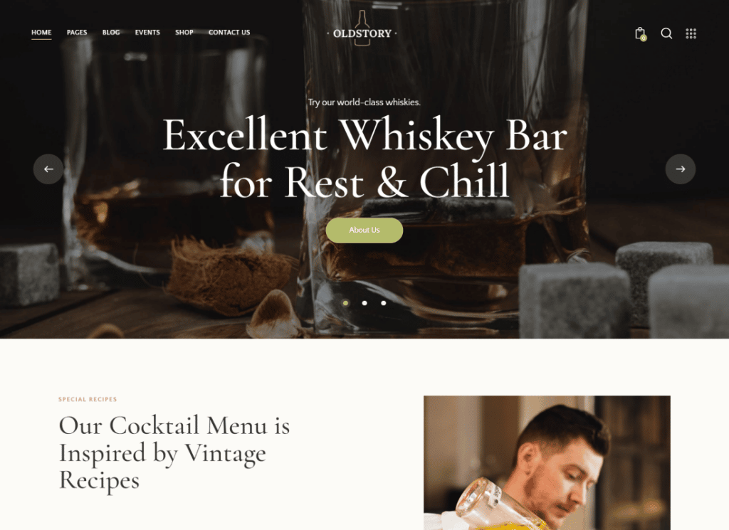 OldStory - Bar Whisky | pub | Motyw WordPress dla restauracji