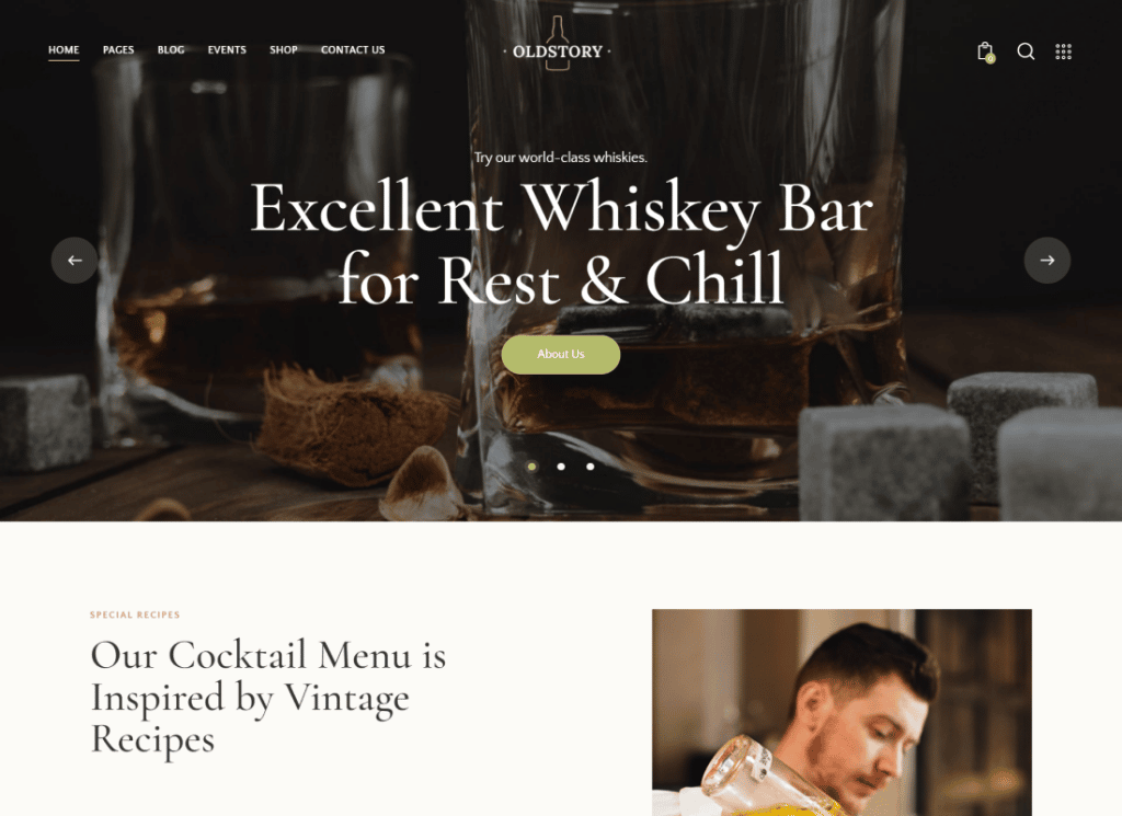 OldStory - Bar Wiski | Pub | Tema WordPress Restoran