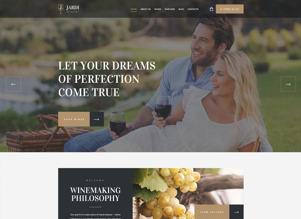 Jardi - Tema de WordPress para bodega, viñedo y tienda de vinos con entrega en línea
