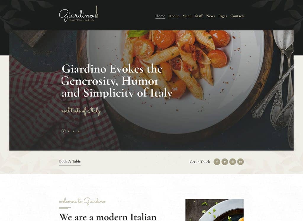 جياردينو - موضوع ووردبريس للمطعم والمقهى الإيطالي