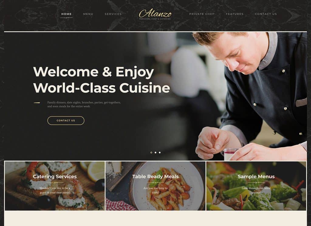 Alanzo — тема WordPress для личного шеф-повара и свадебного кейтеринга