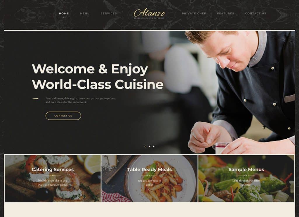 Alanzo - Tema WordPress de chef pessoal e evento de catering para casamento