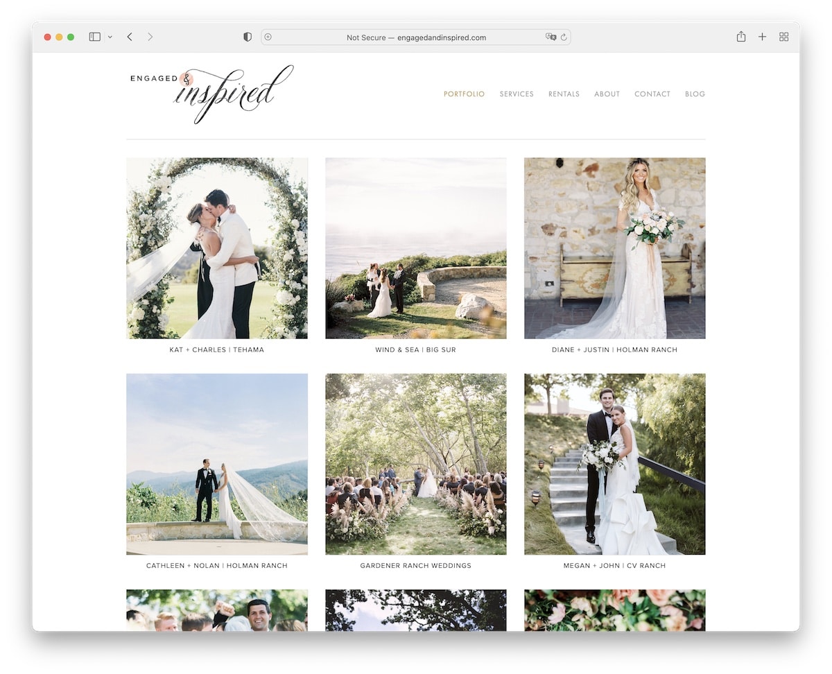 engagierte und inspirierte Hochzeitswebsite
