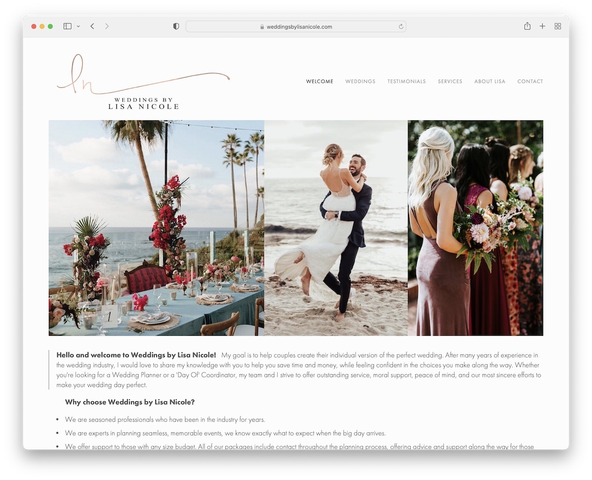 Lisa Nicole 서비스 웹 사이트의 결혼식