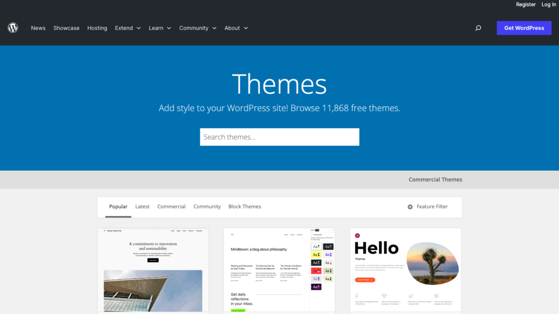 Browsing WordPress themes