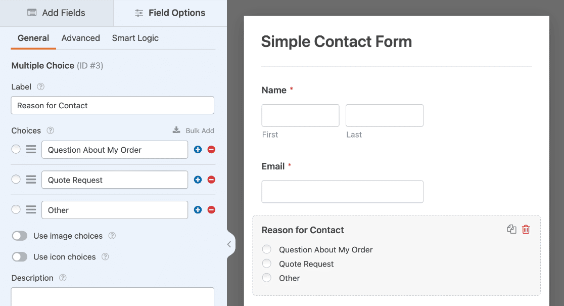 Customizing the label and choices for a Multiple Choice field