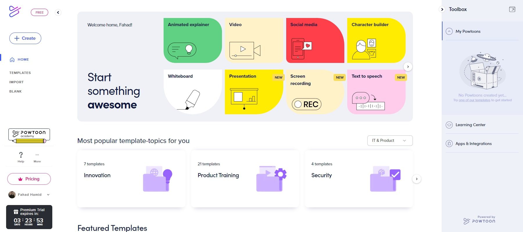 Powtoon-Dashboard