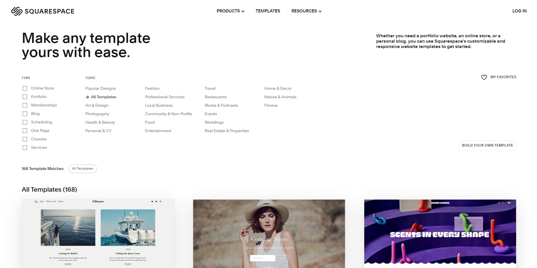 ภาพหน้าจอของเทมเพลตของ Squarespace