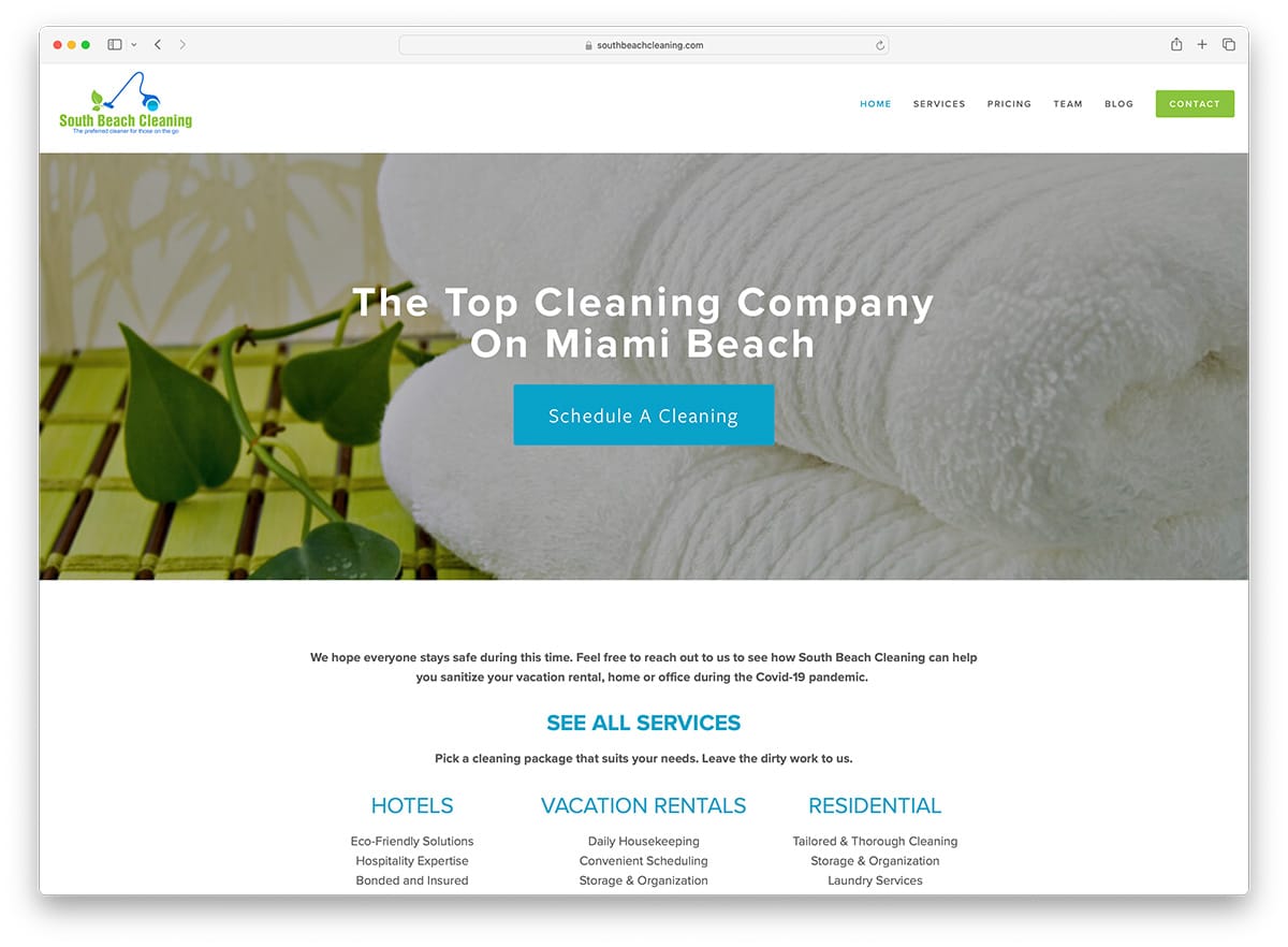 Site Web de l'entreprise de nettoyage de South Beach