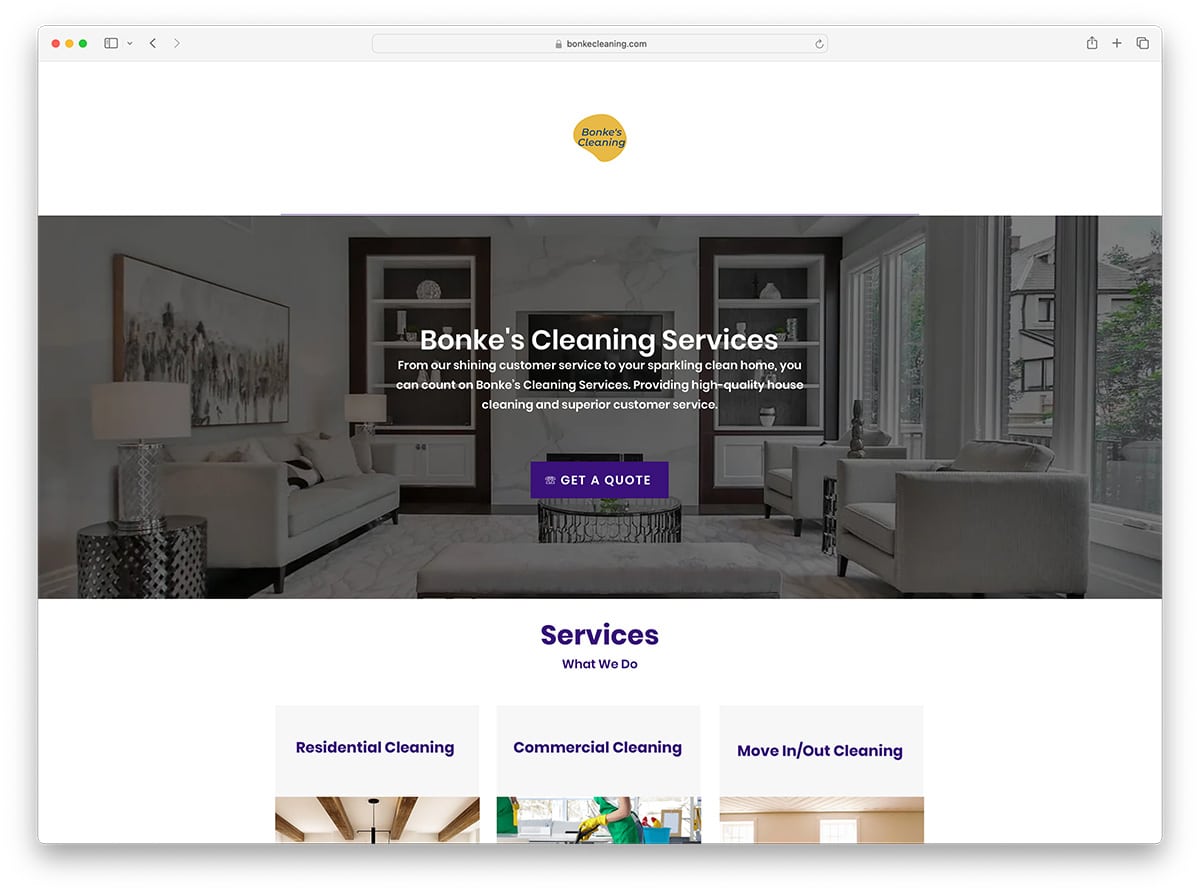 Sitio web de la empresa de limpieza bonke hecho con Wix