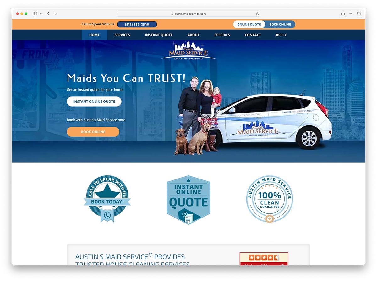 Site-ul companiei Austin's Maid Service - Realizat cu WordPress